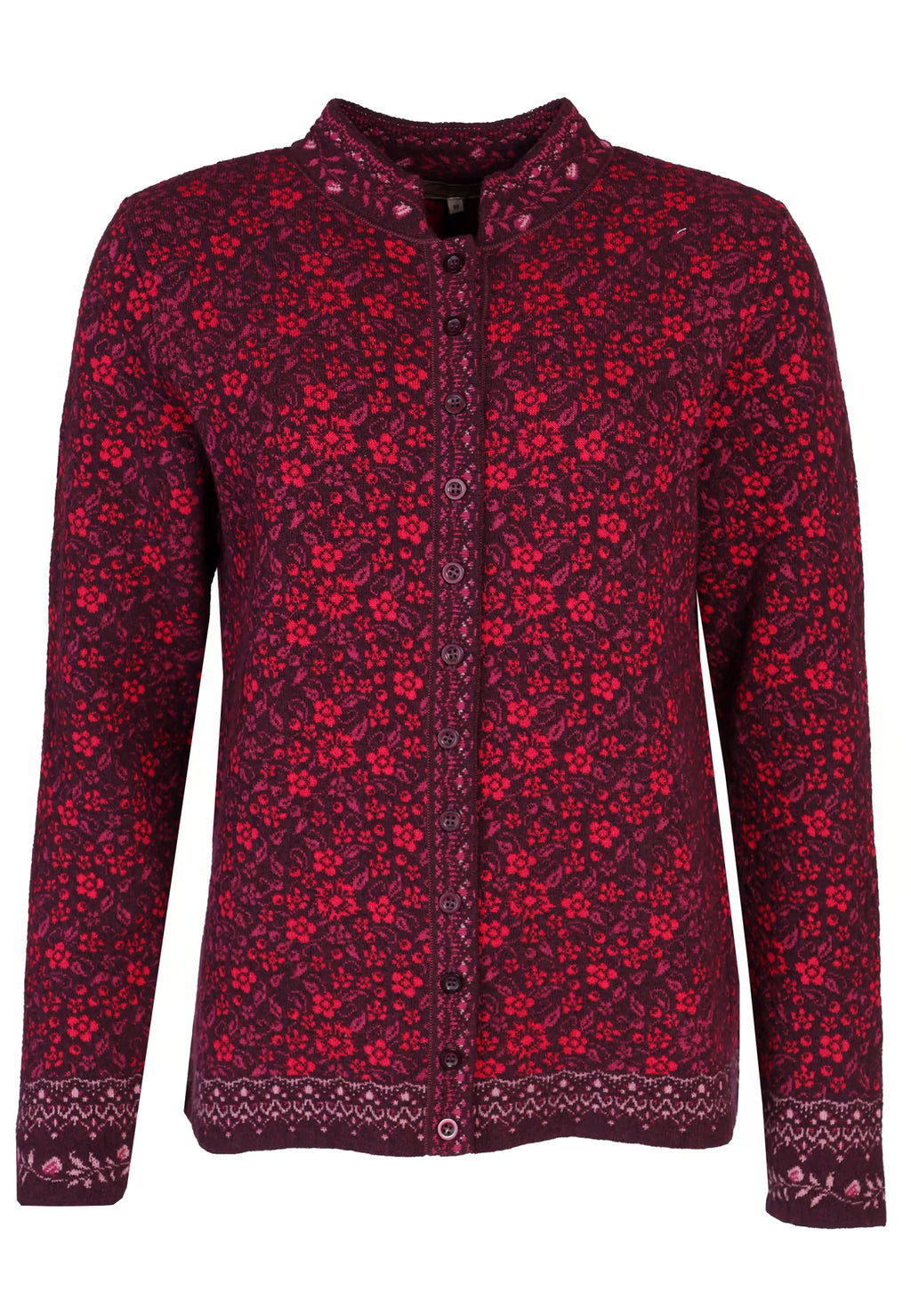 Scandic Strickjacke aus Wolle "Simmy Floral" rot/gemustert