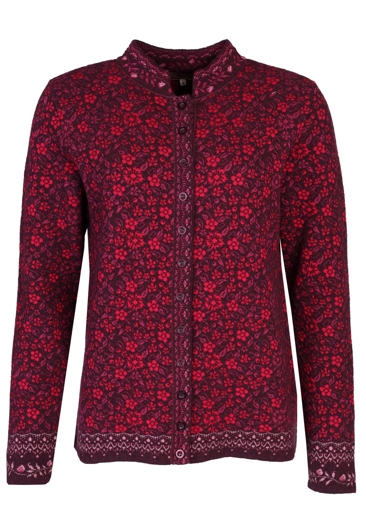 Scandic Strickjacke aus Wolle "Simmy Floral" rot/gemustert