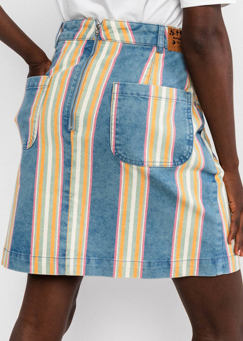 Blutsgeschwister Jeansrock "Coquetry Charm Marquee" weiß/blau/gelb gestreift