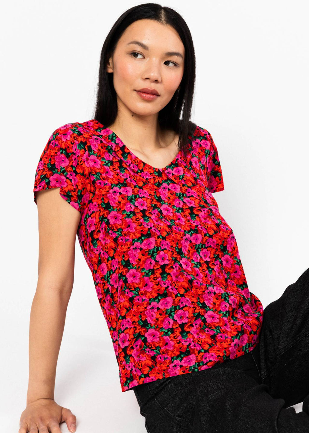 Blutsgeschwister Bluse "Feed the Birds" rot geblümt