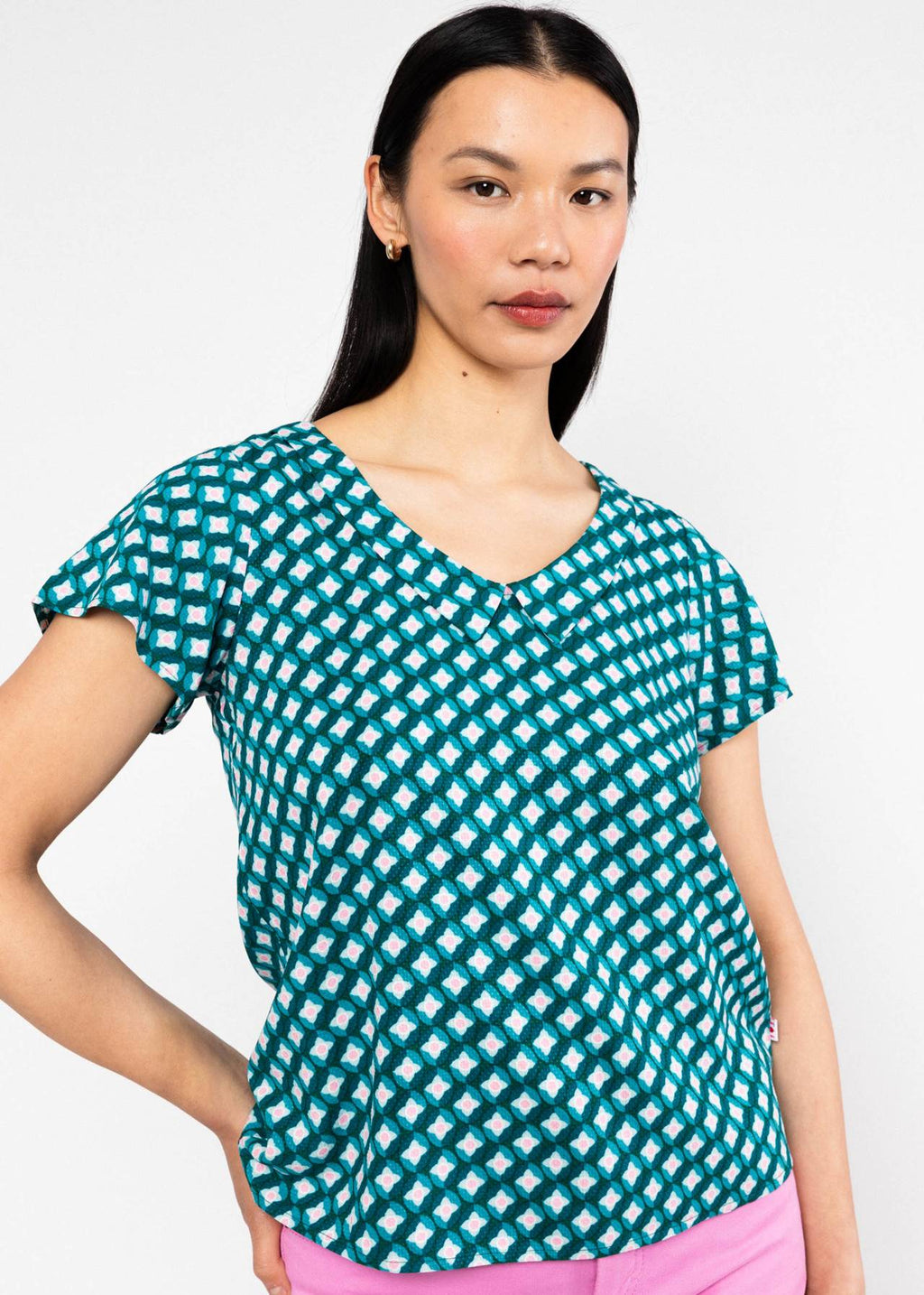 Blutsgeschwister Bluse "Feed the Birds" türkis/rosa gemustert