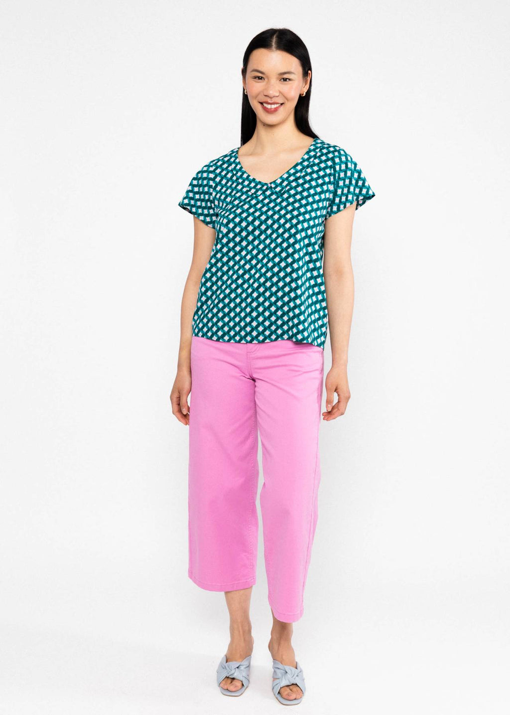 Blutsgeschwister Bluse "Feed the Birds" türkis/rosa gemustert