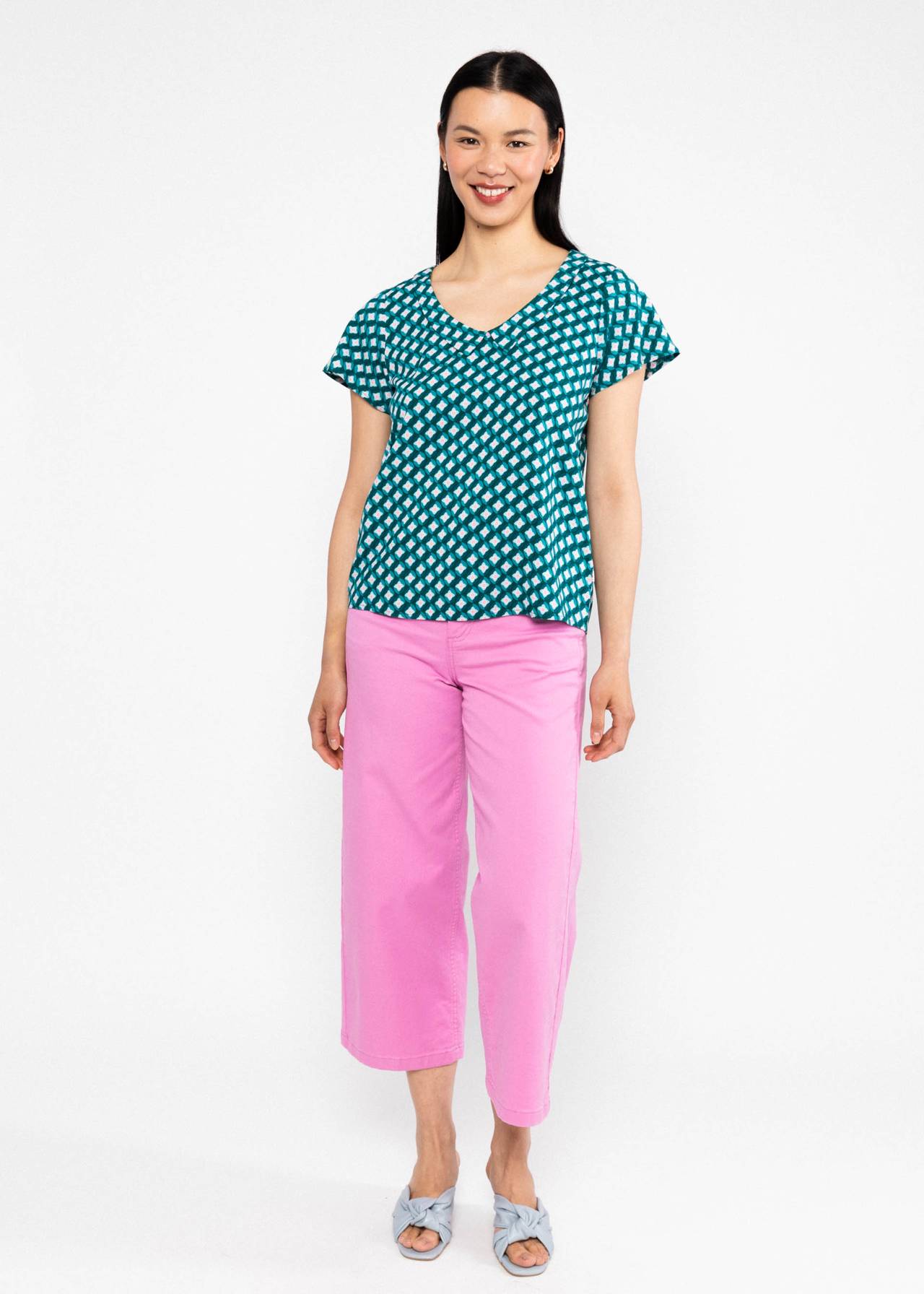 Blutsgeschwister Bluse "Feed the Birds" blau gemustert