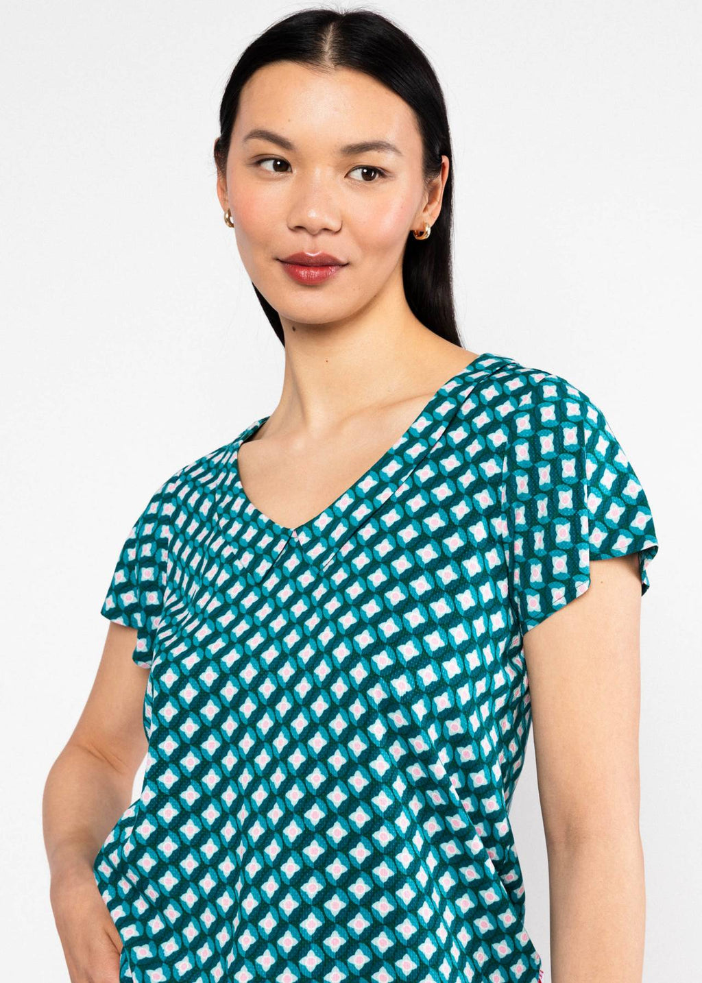 Blutsgeschwister Bluse "Feed the Birds" türkis/rosa gemustert