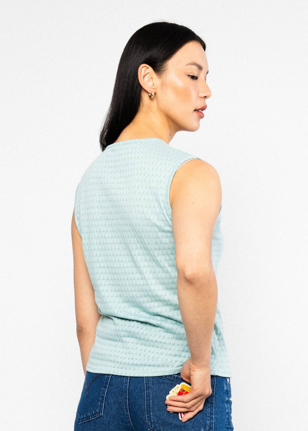 Blutsgeschwister Top aus Strick "Filigree Frontluke" hellblau