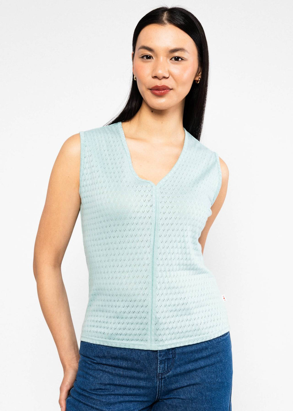 Blutsgeschwister Top aus Strick "Filigree Frontluke" hellblau