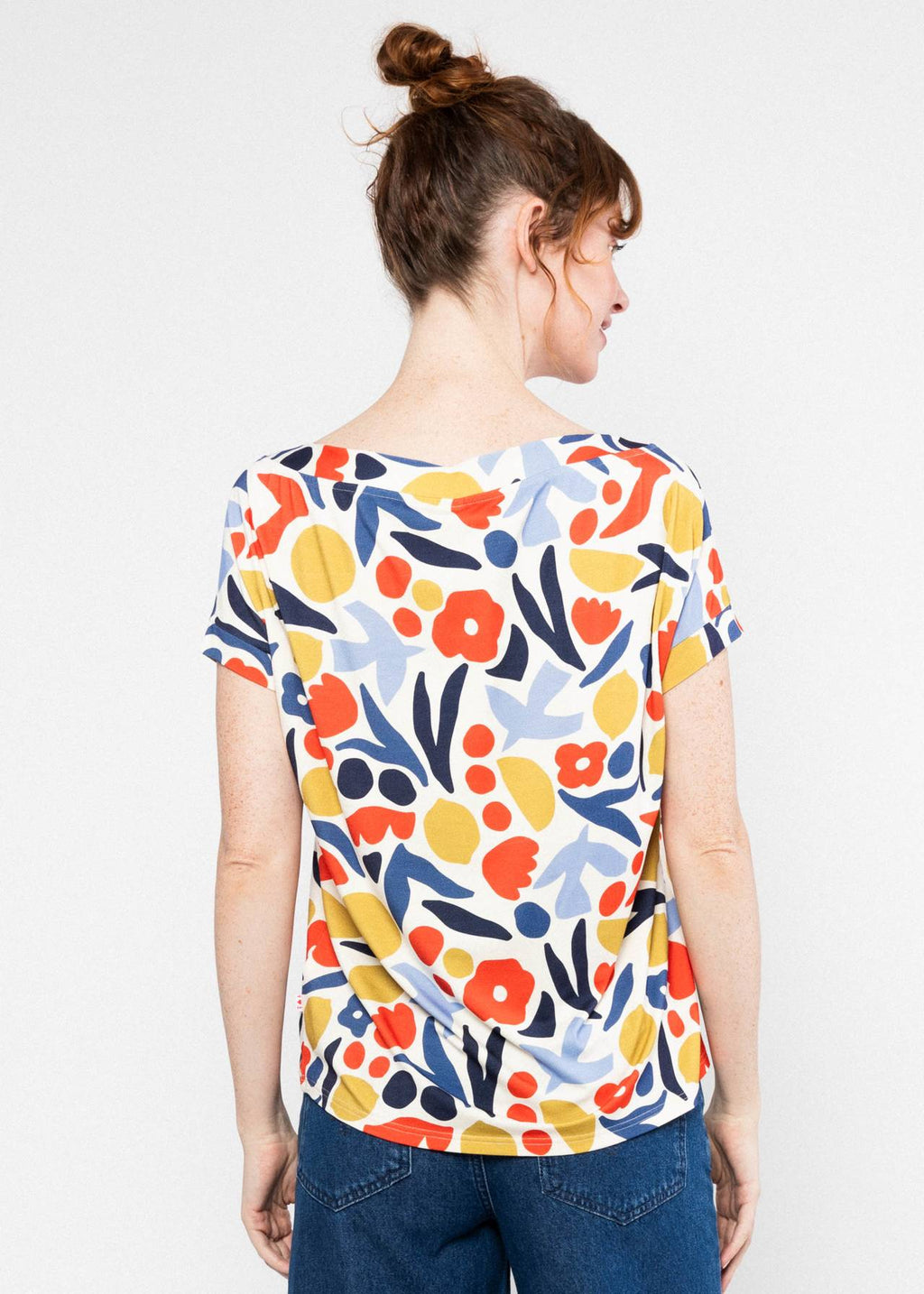Blutsgeschwister Shirt "Flowgirl" weiß/orange/blau geblümt