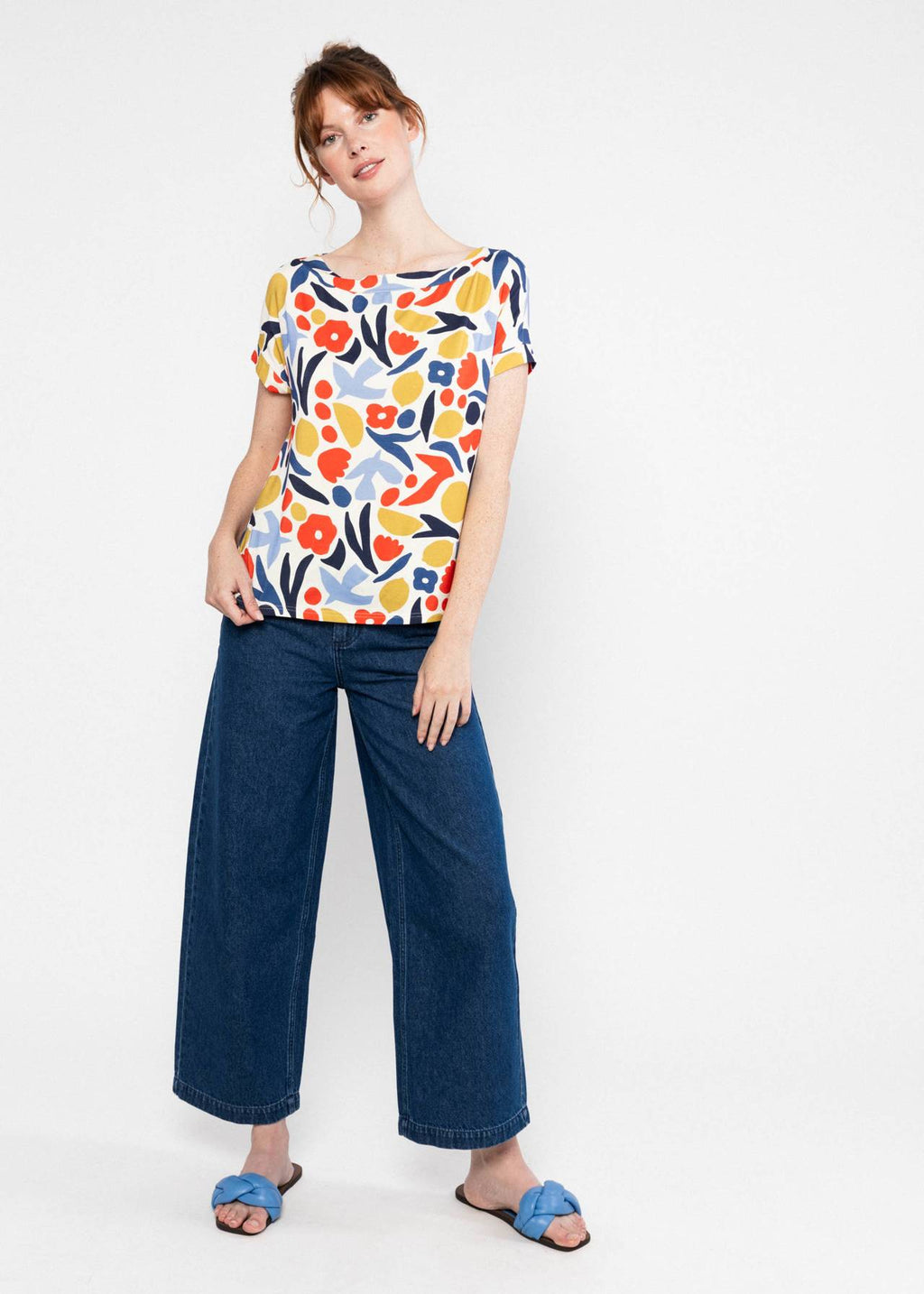 Blutsgeschwister Shirt "Flowgirl" weiß/orange/blau geblümt