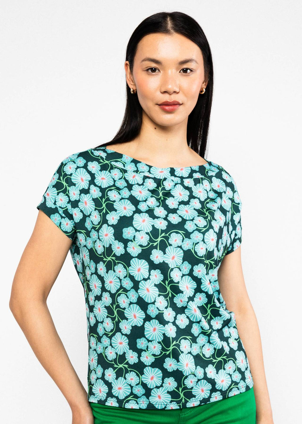 Blutsgeschwister Shirt "Flowgirl" petrol/türkis geblümt