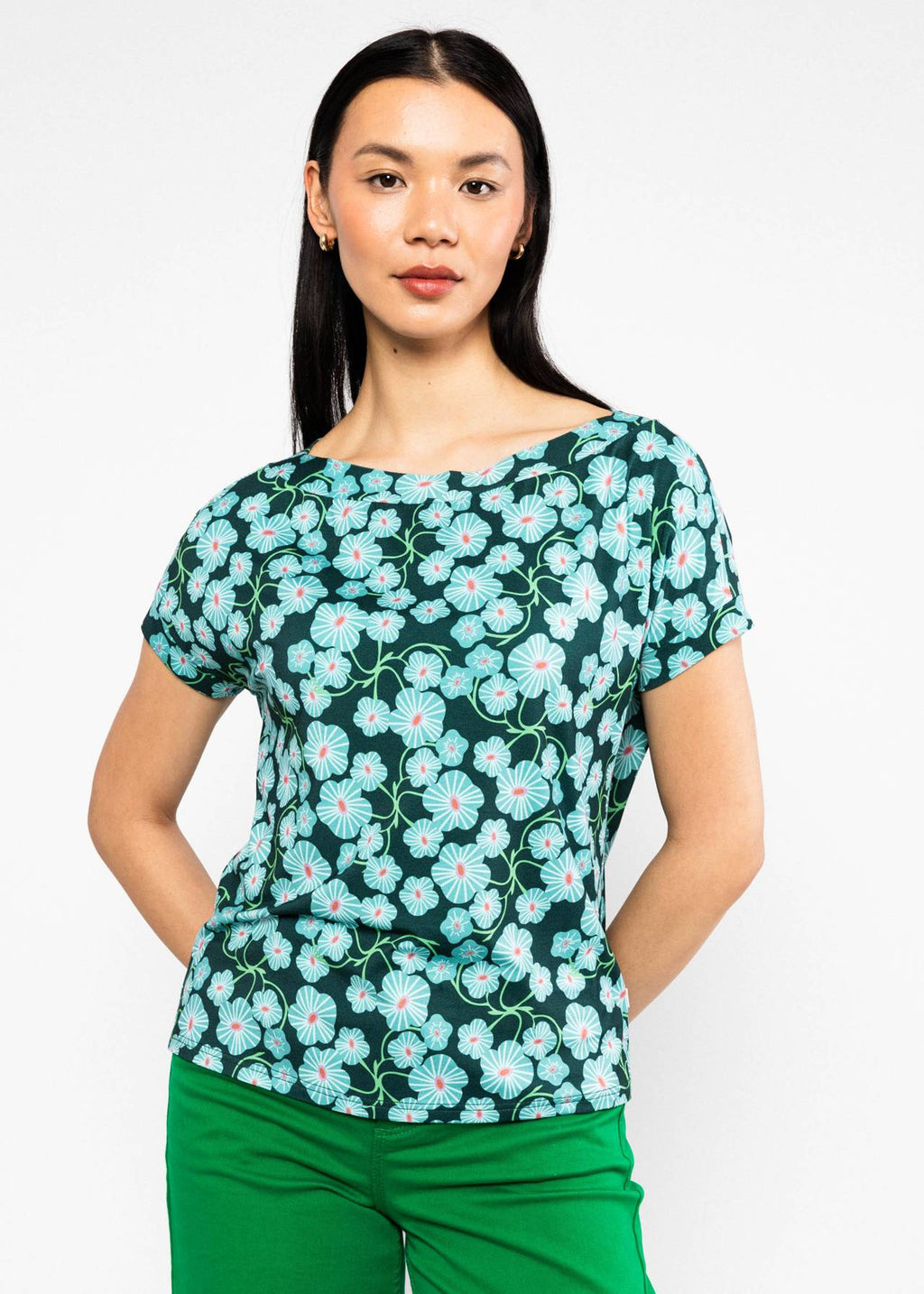 Blutsgeschwister Shirt "Flowgirl" petrol/türkis geblümt