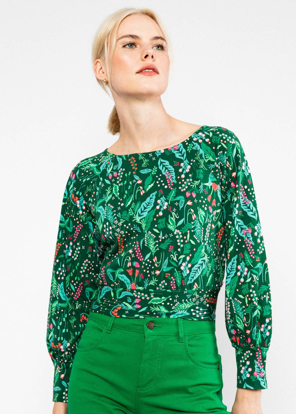 Blutsgeschwister Pullover/ Bluse "Liberta Love" grün/ geblümt