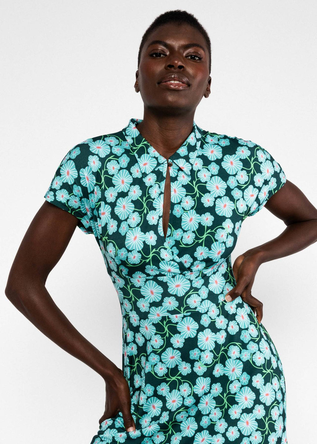 Blutsgeschwister Kleid "Now We Are Talking Ease"  petrol/türkis geblümt