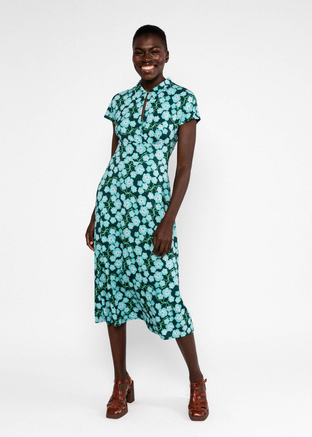 Blutsgeschwister Kleid "Now We Are Talking Ease"  petrol/türkis geblümt