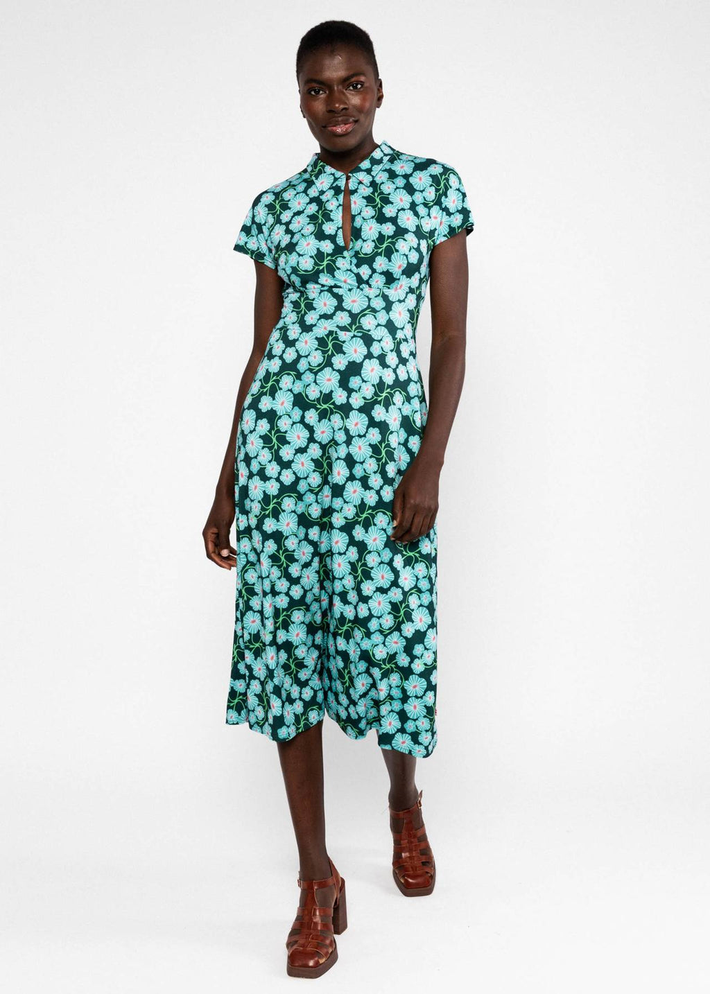Blutsgeschwister Kleid "Now We Are Talking Ease"  petrol/türkis geblümt