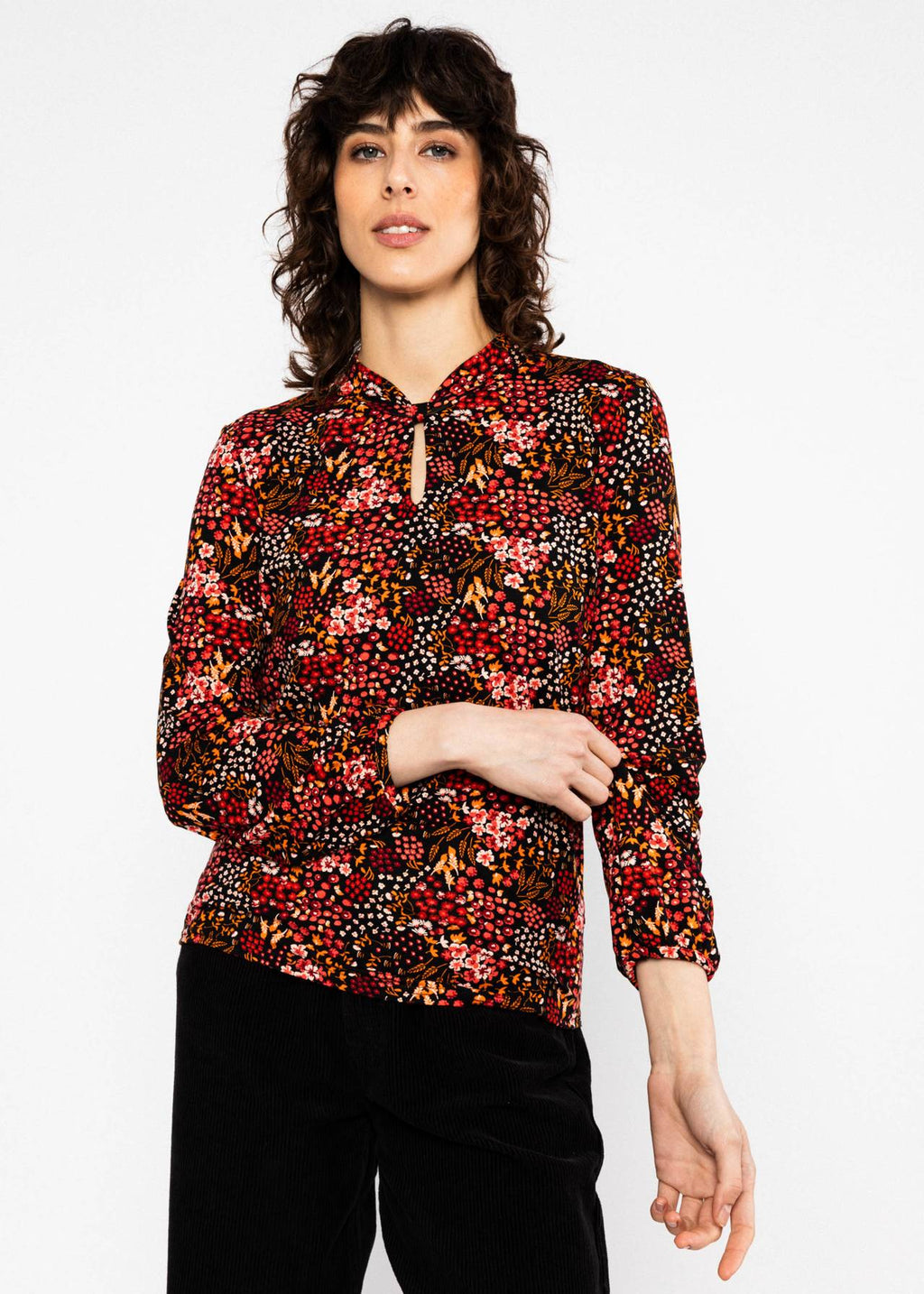 Blutsgeschwister Shirt "Oh my Knot" rot/schwarz geblümt