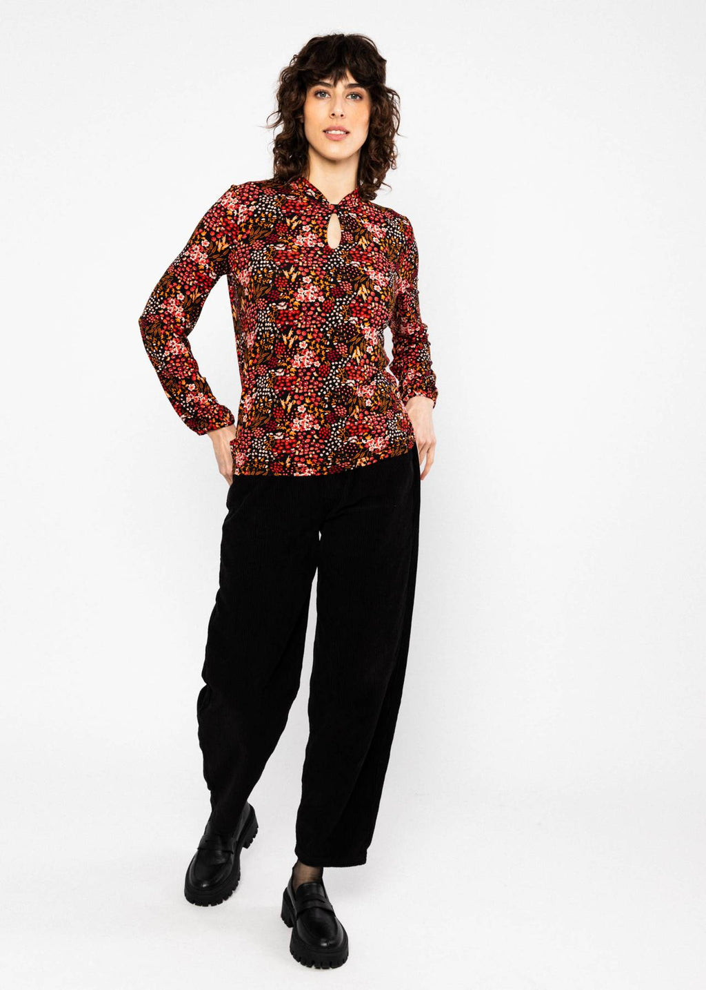 Blutsgeschwister Shirt "Oh my Knot" rot/schwarz geblümt