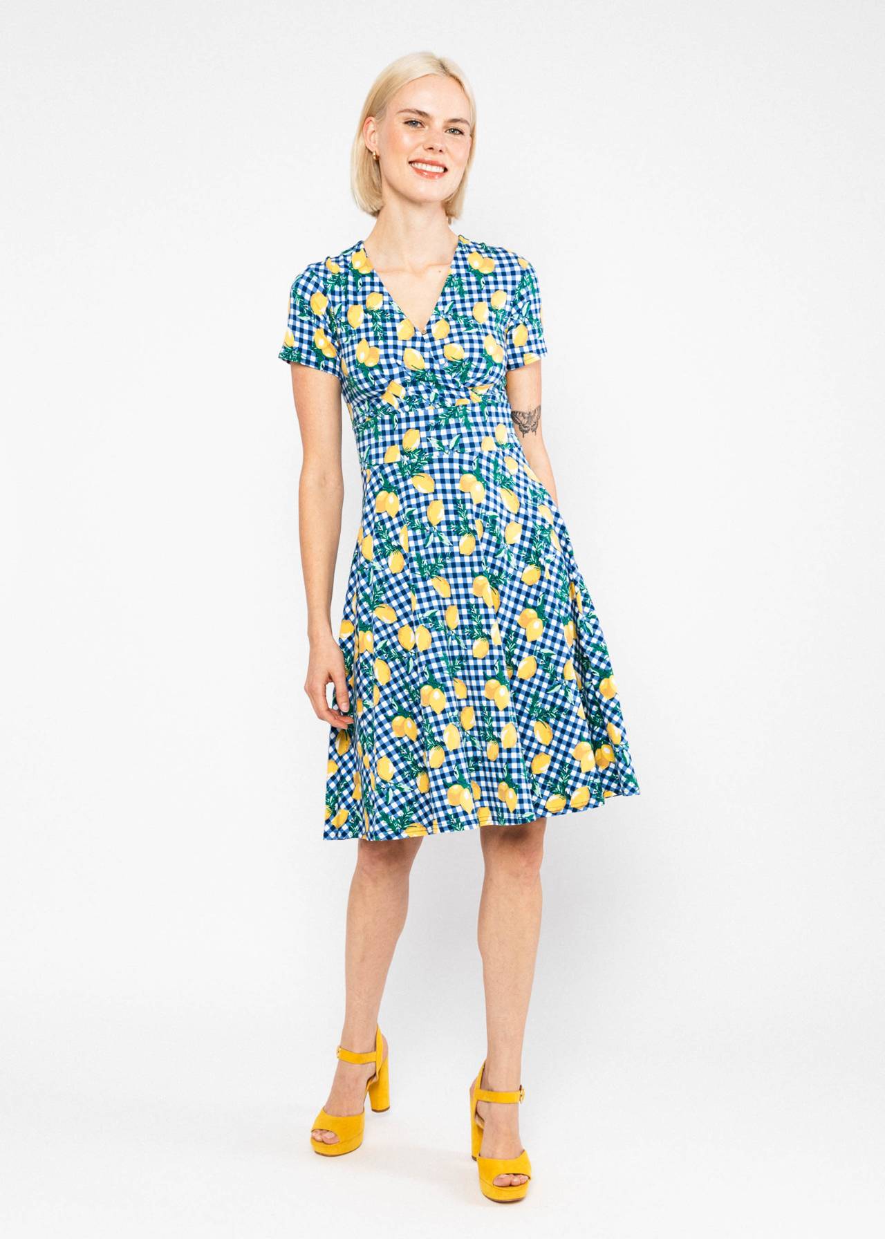 Blutsgeschwister Kleid "Shalala Tralala Spring" blau/ Zitrone