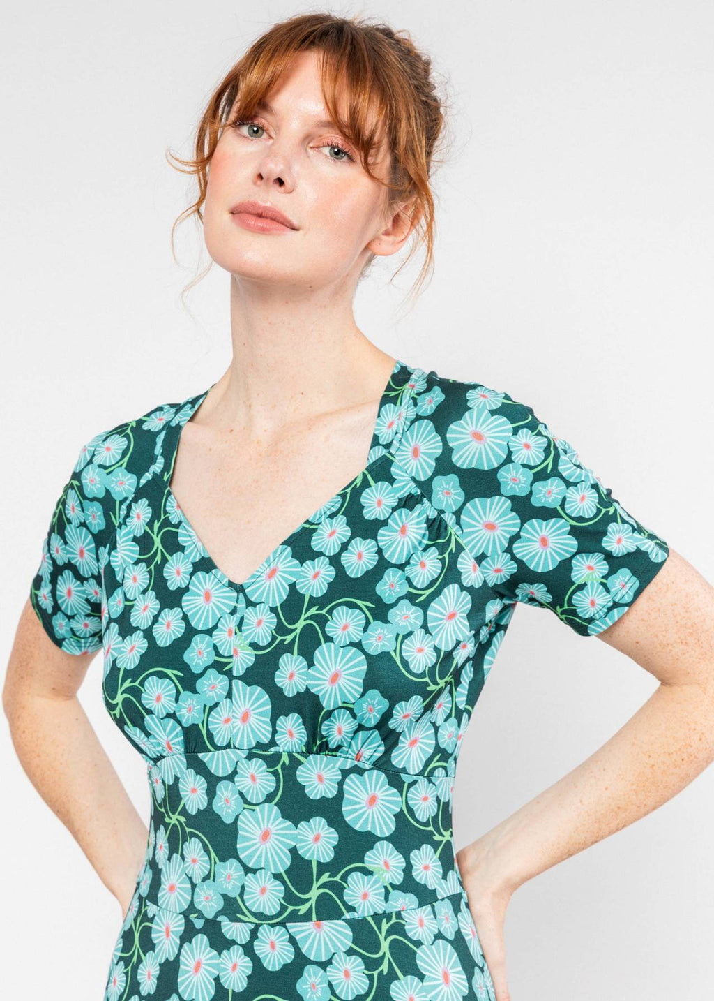 Blutsgeschwister Kleid "Zaubertal Heritage" petrol/türkis geblümt