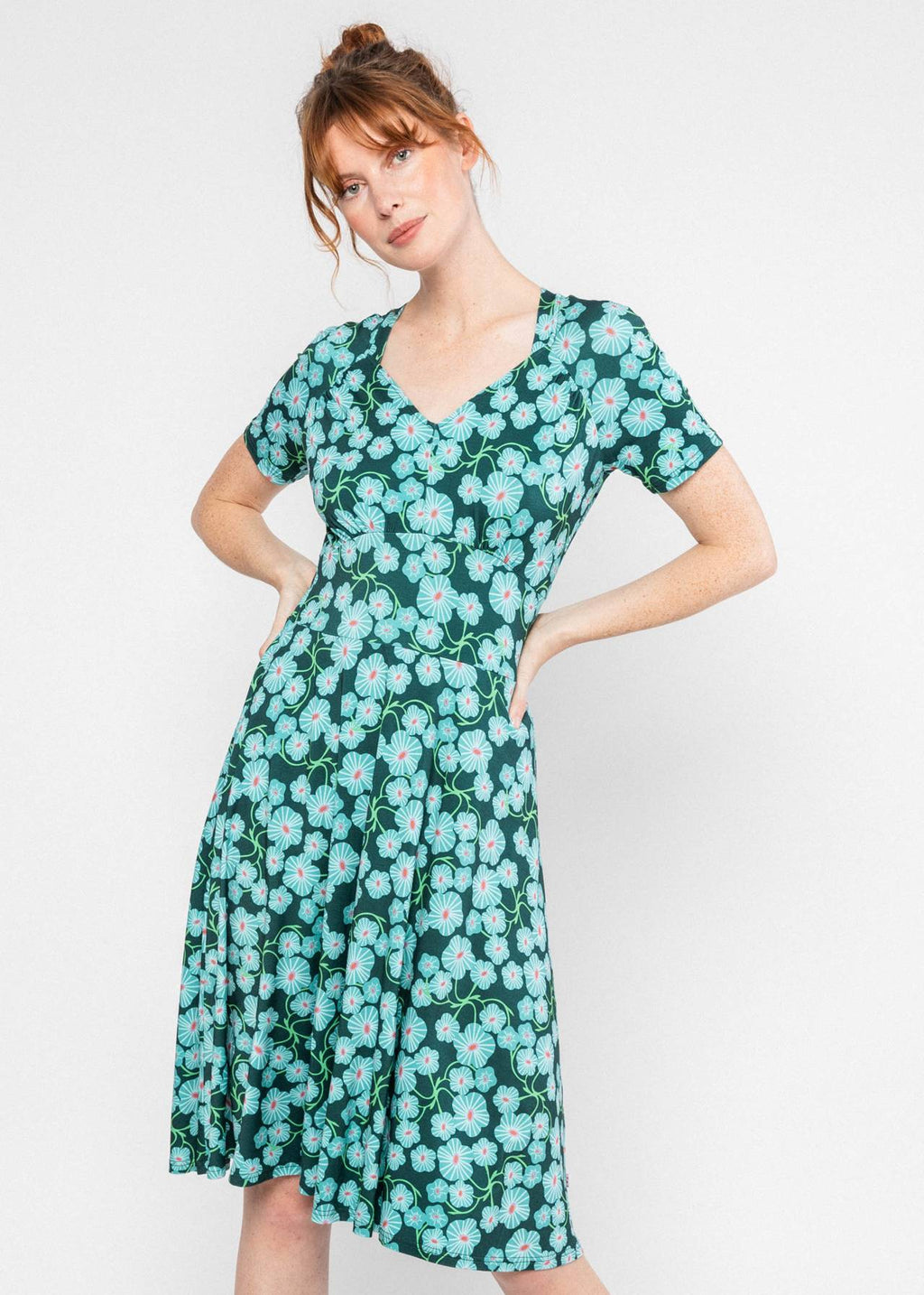 Blutsgeschwister Kleid "Zaubertal Heritage" petrol/türkis geblümt