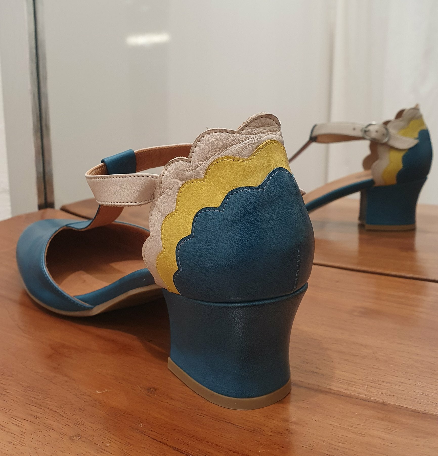 MizMooz Pump Petrol-Gelb-Creme