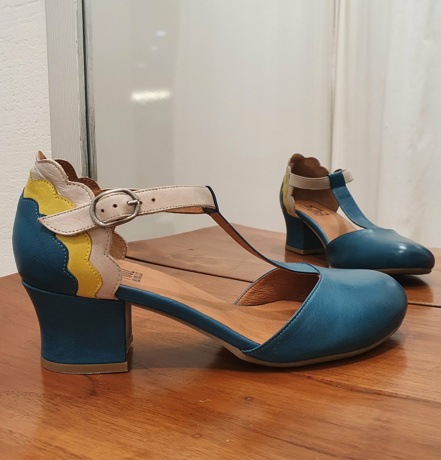 MizMooz Pump Petrol-Gelb-Creme