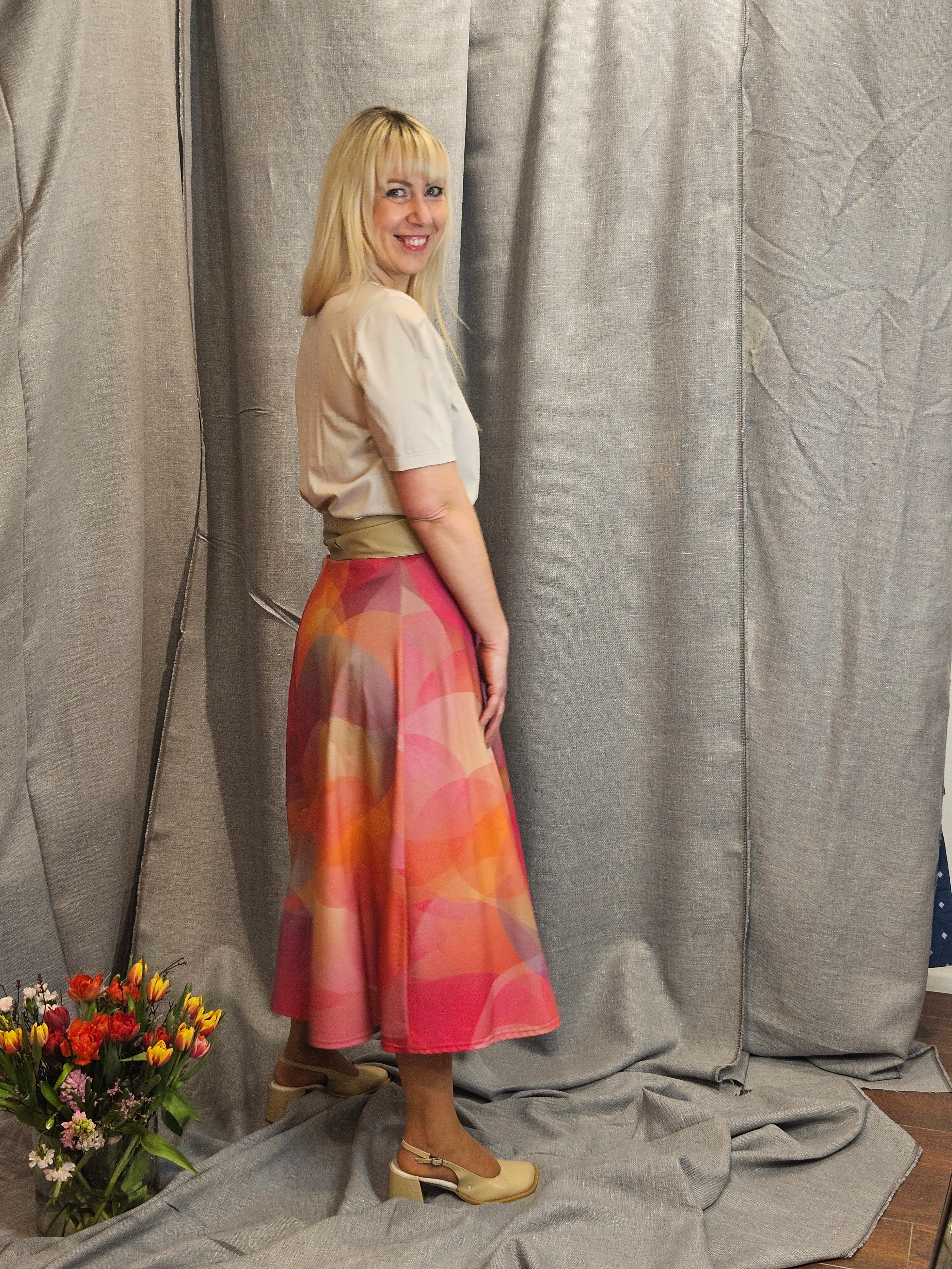 Miranda Merra Rock "Sonnenzauber" rosè/orange gemustert