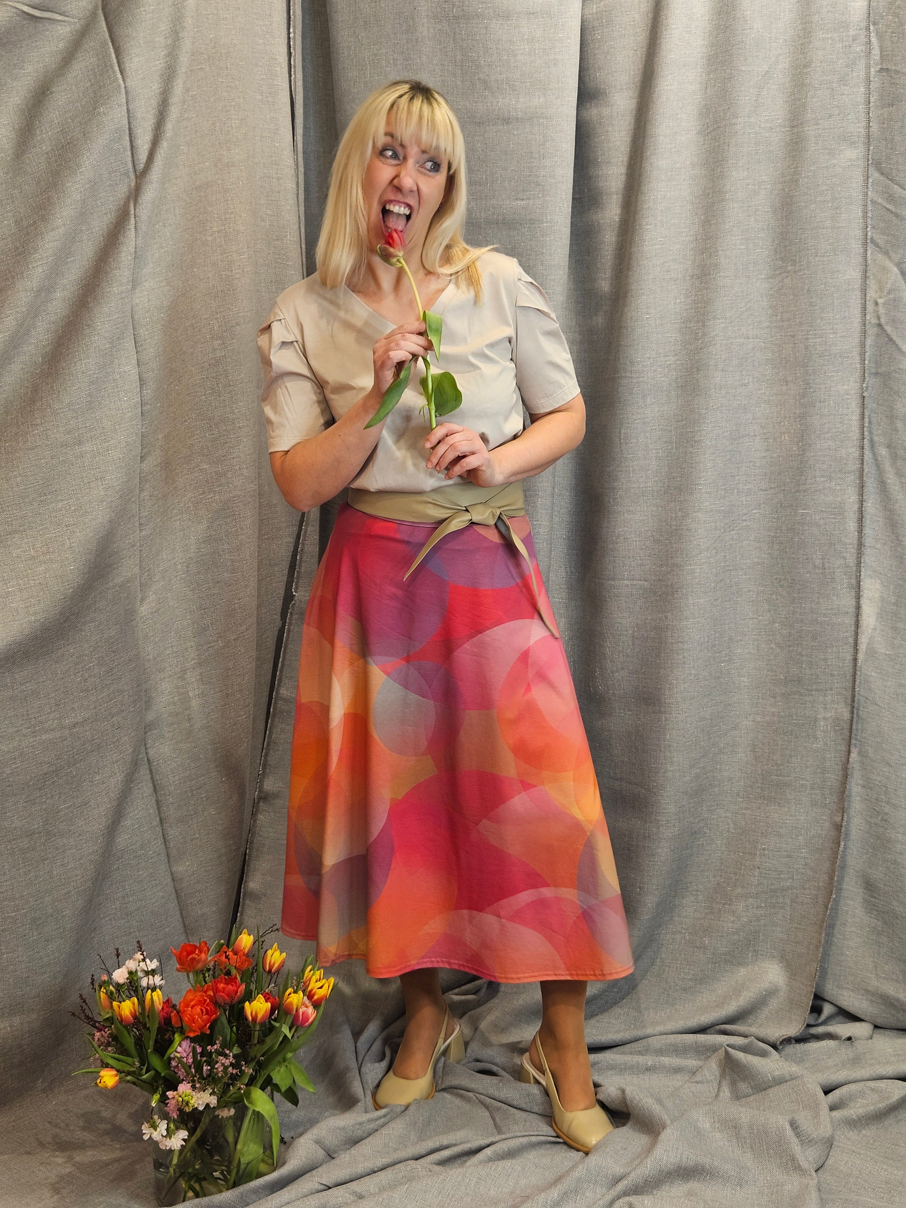 Miranda Merra Rock "Sonnenzauber" rosè/orange gemustert