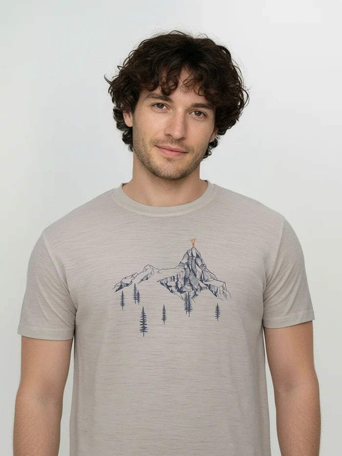 Greenbomb T-Shirt aus Merinowolle "Bike Destination" grau/Berg