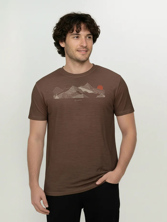 Greenbomb T-Shirt aus Merinowolle "Nature Mountain" braun/Berge