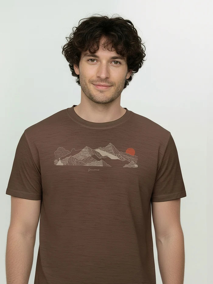 Greenbomb T-Shirt aus Merinowolle "Nature Mountain" braun/Berge