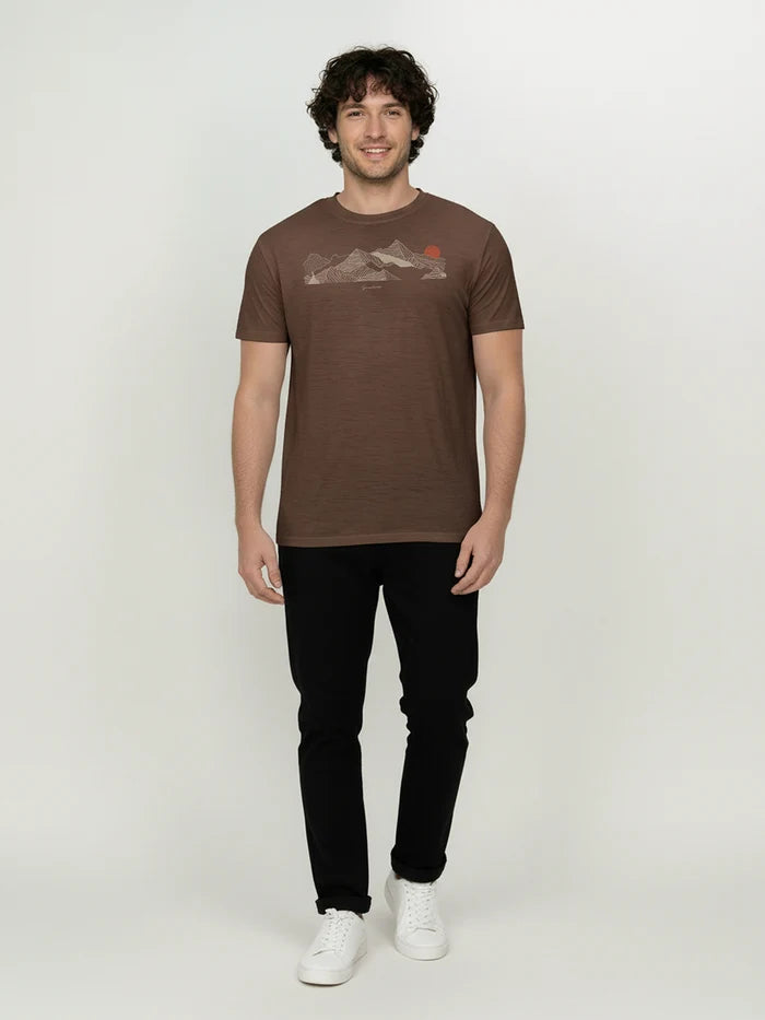 Greenbomb T-Shirt aus Merinowolle "Nature Mountain" braun/Berge