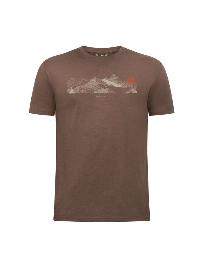 Greenbomb T-Shirt aus Merinowolle "Nature Mountain" braun/Berge