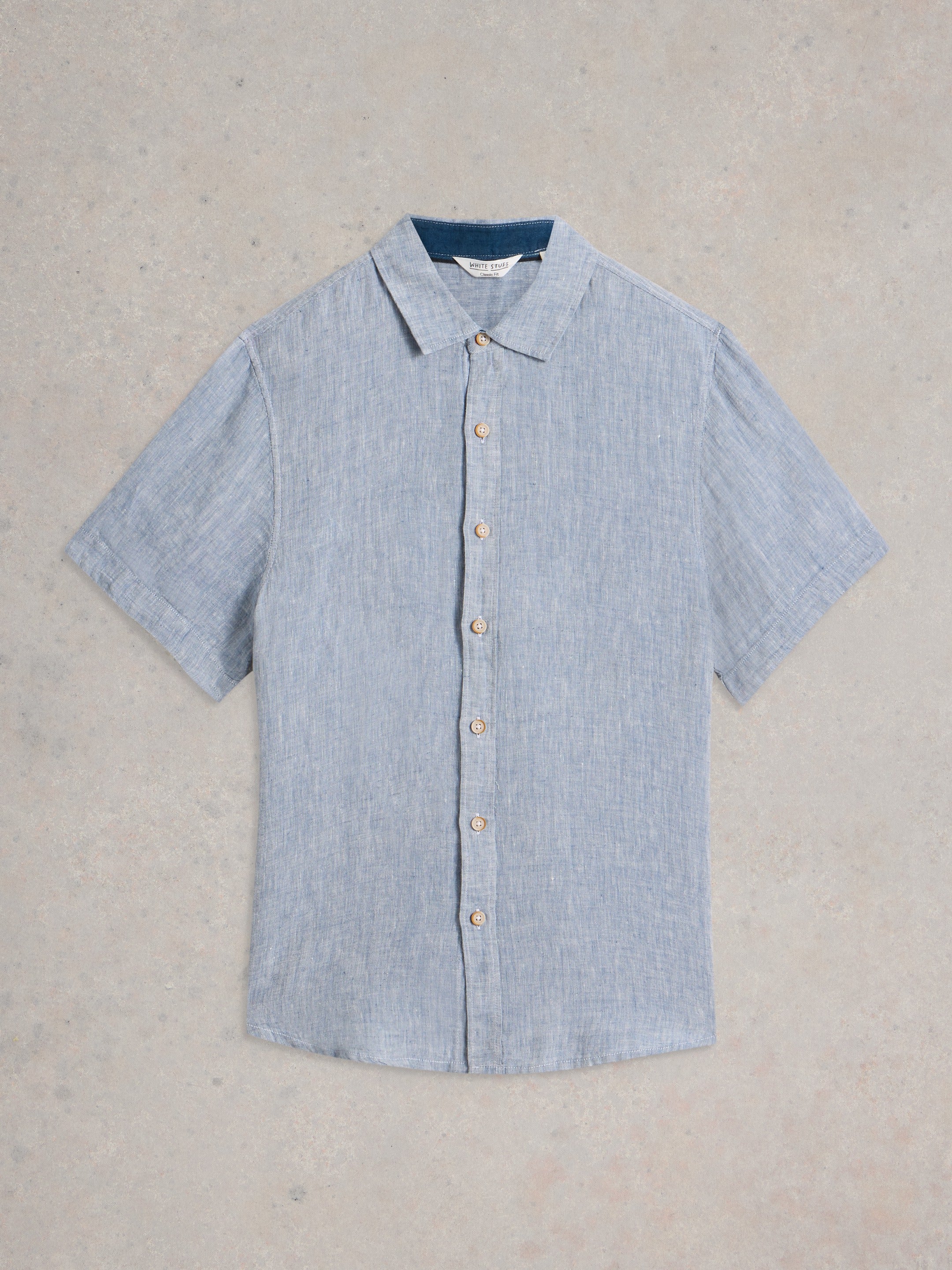 White Stuff Hemd aus Leinen kurzarm blau/hellblau