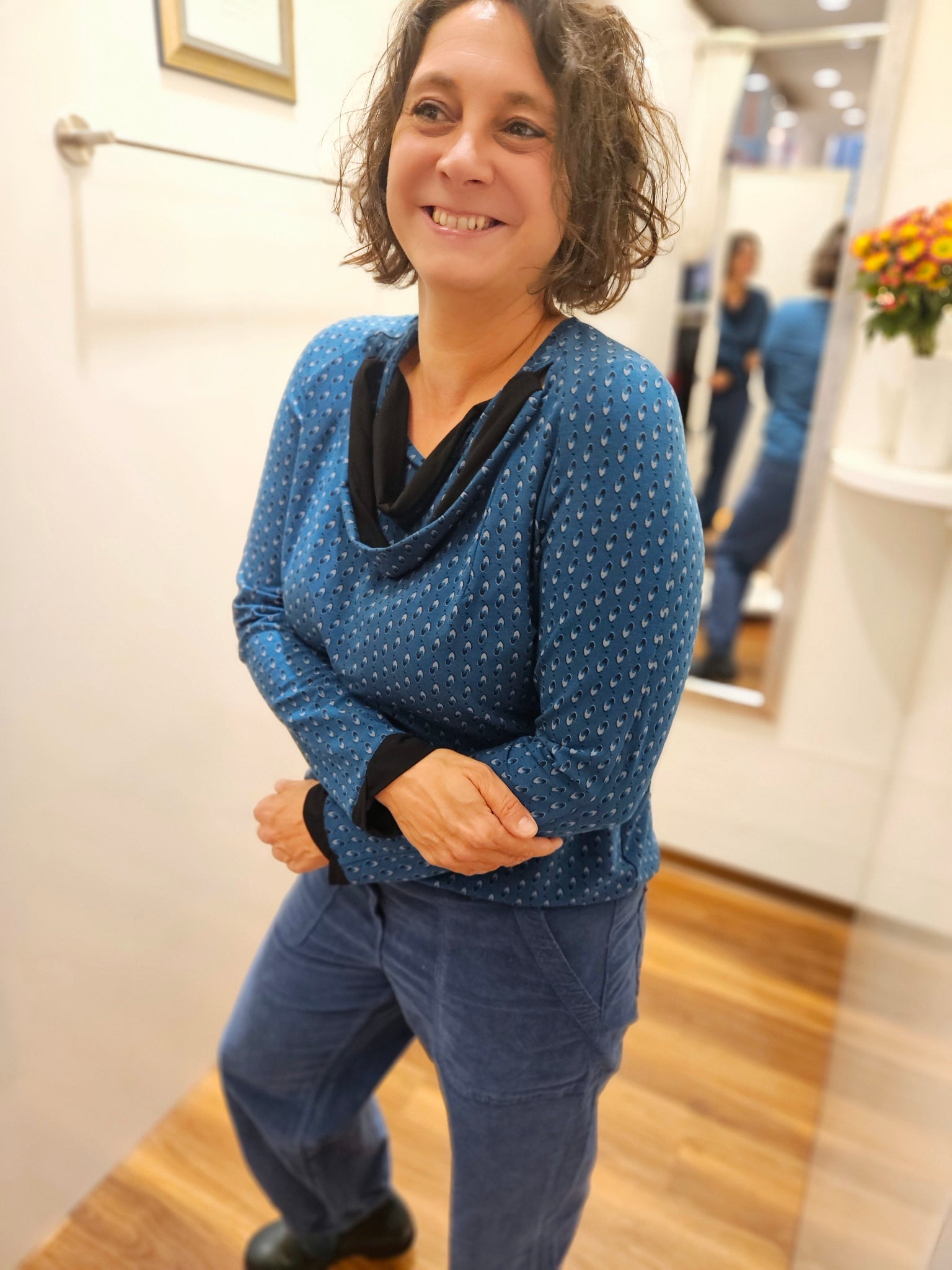 Miranda Merra Shirt "Tropfen" petrol/gemustert