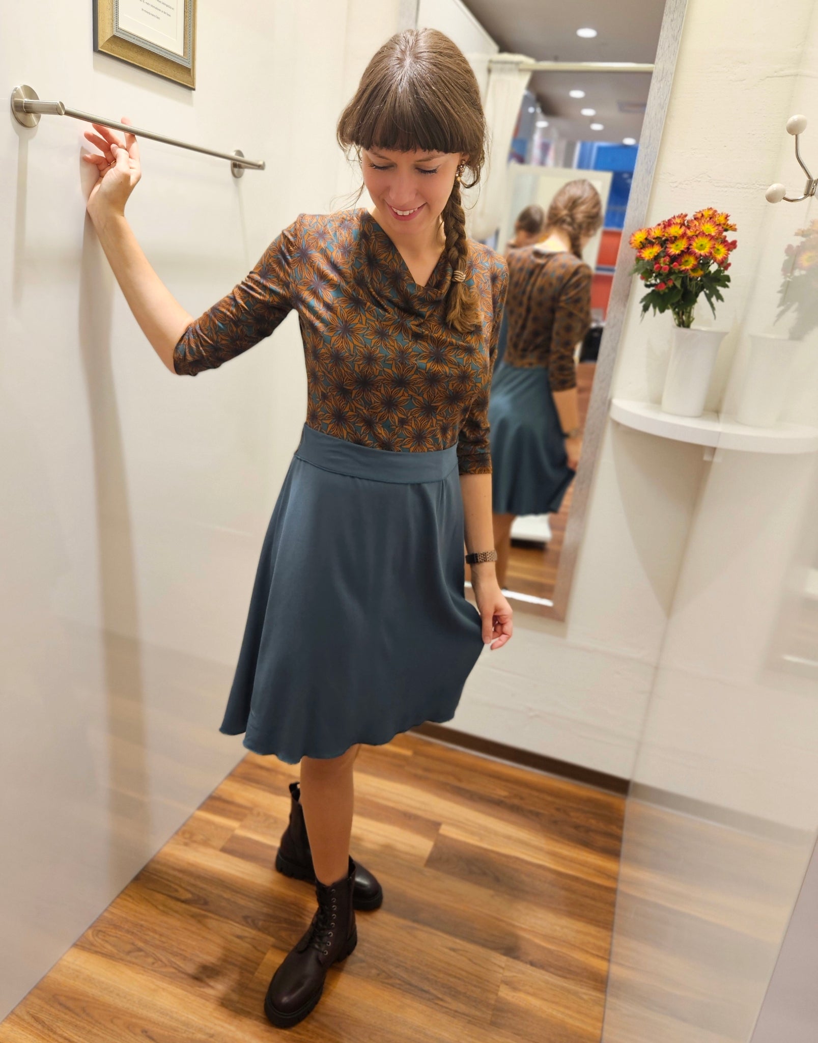 Miranda Merra Kleid "Sternenblume braun" braun-petrol