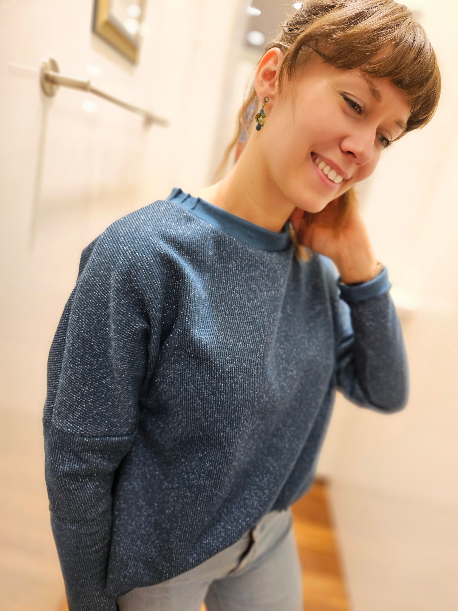 Miranda Merra Shirt "Glitzerpulli" blau/silber