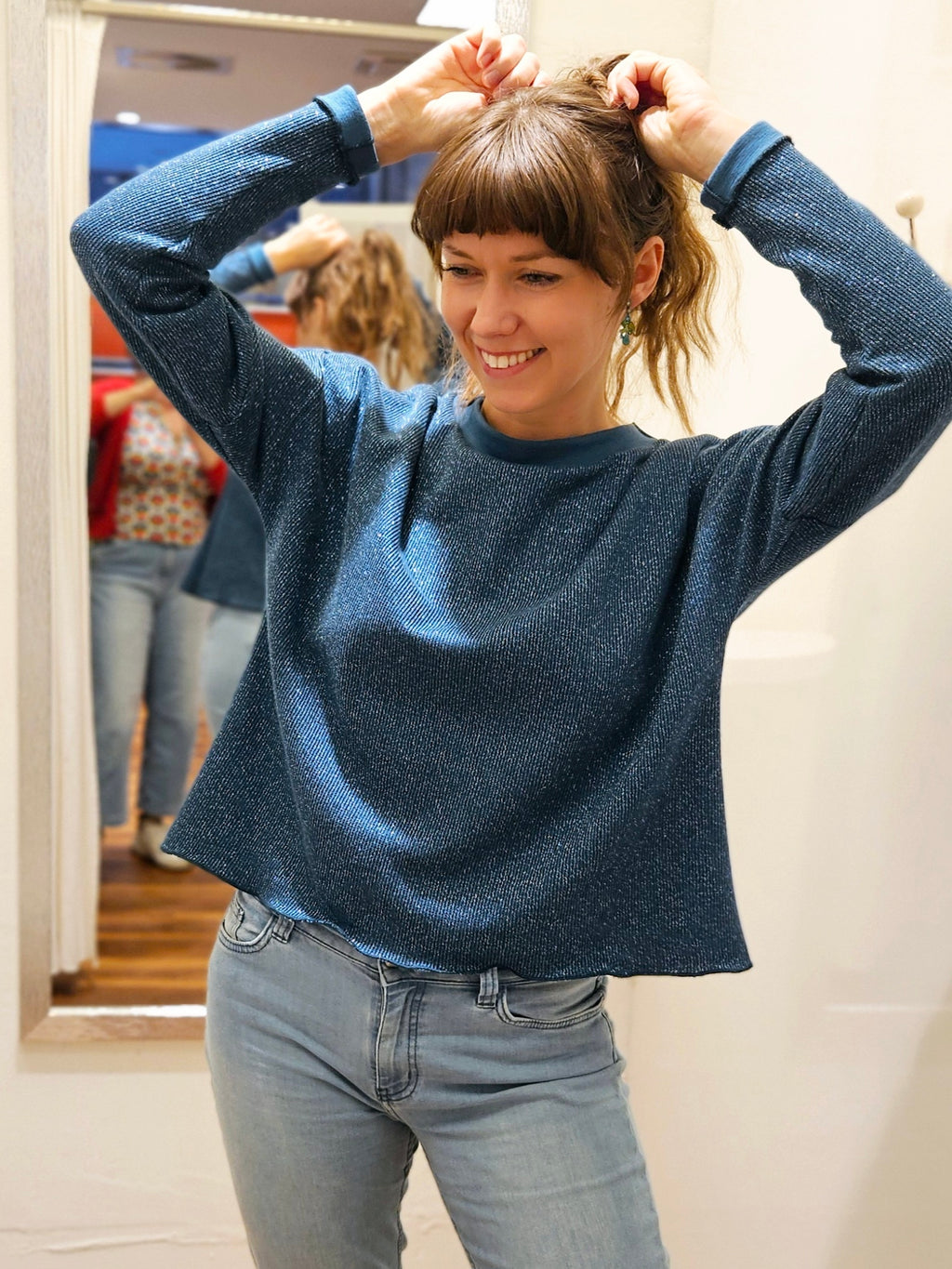 Miranda Merra Shirt "Glitzerpulli" blau/silber