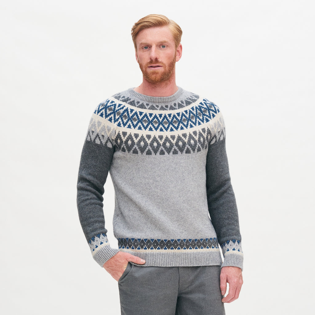 LivingCrafts Pullover aus Wolle grau/gemustert