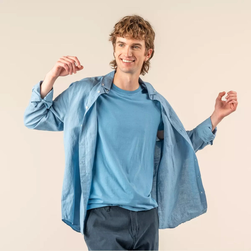 LivingCrafts Hemd mit Leinen langarm blau