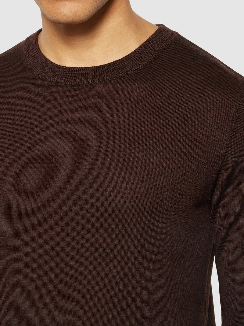 Knowledge Cotton Pullover aus Merinowolle braun