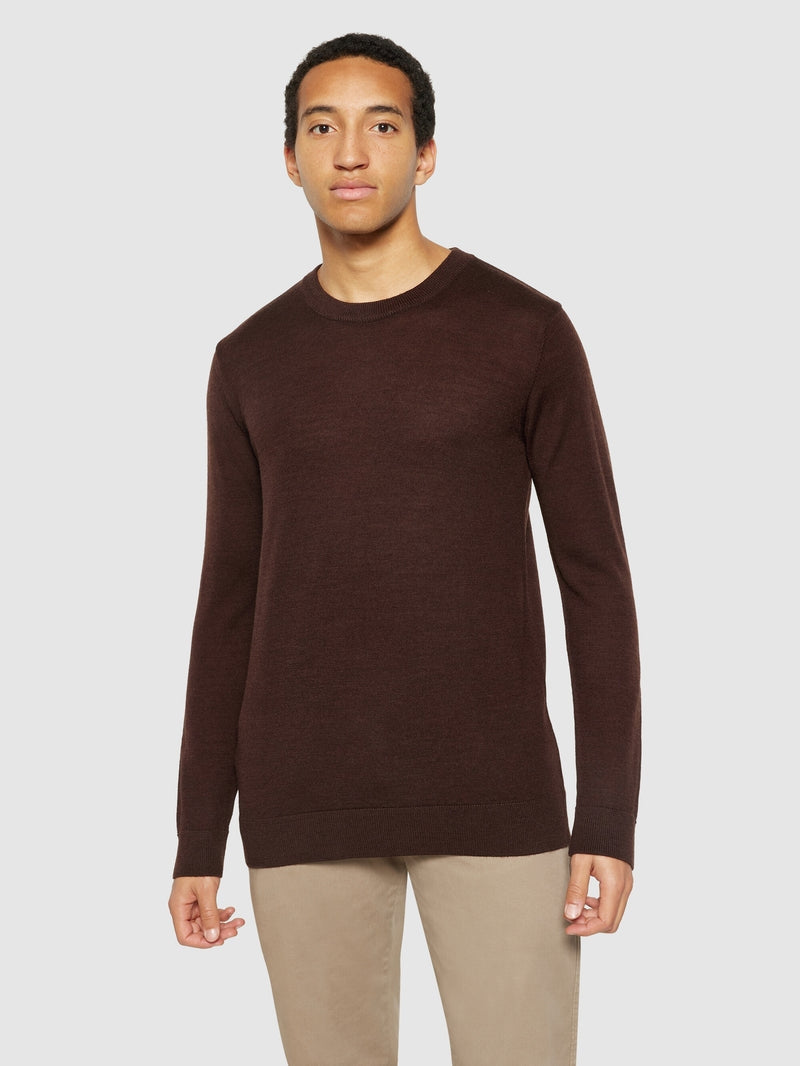 Knowledge Cotton Pullover aus Merinowolle braun