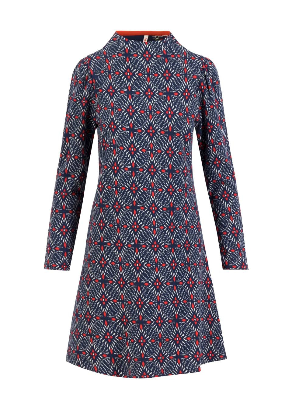 Blutsgeschwister Strickkleid "Cosy Zen Tangle" blau/rot gemustert