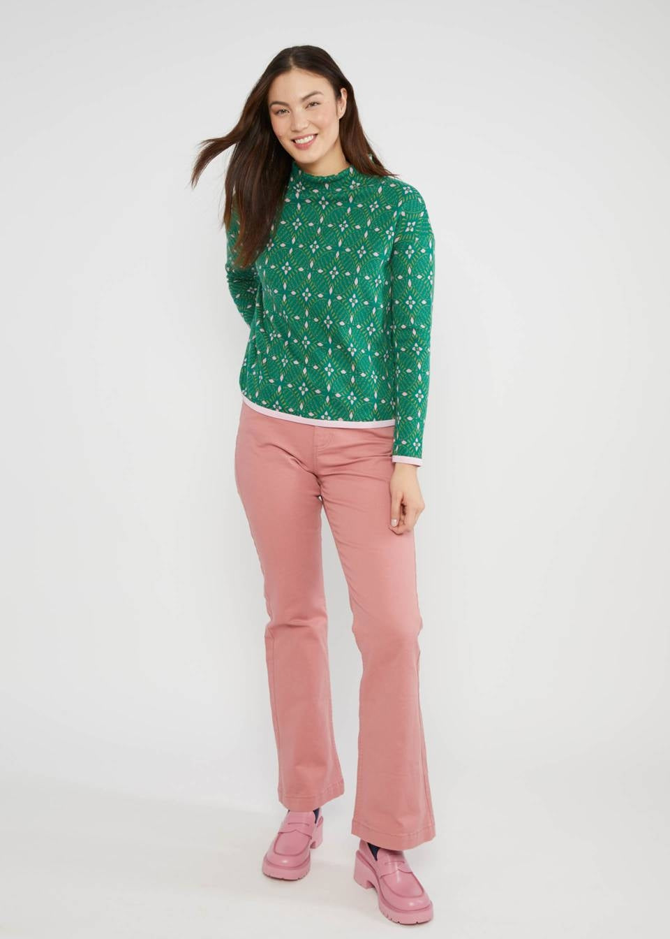 Blutsgeschwister Pulli "Warm up Turtle" grün/rosa gemustert