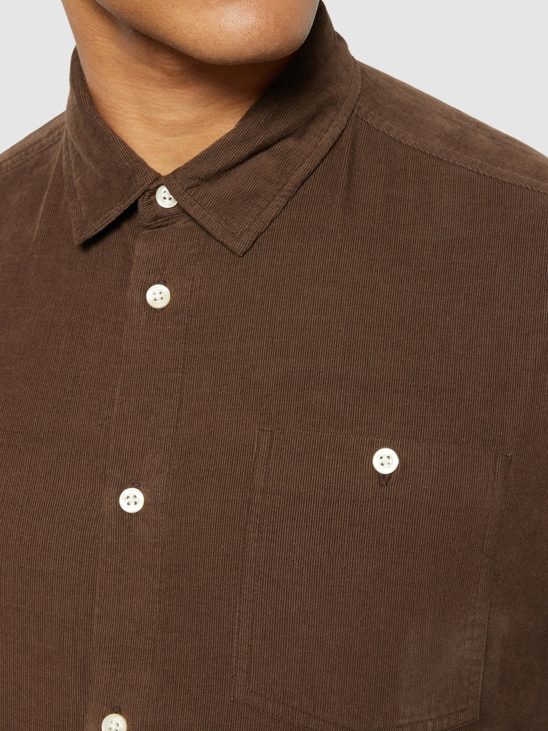 Knowledge Cotton Hemd aus Cord langarm braun