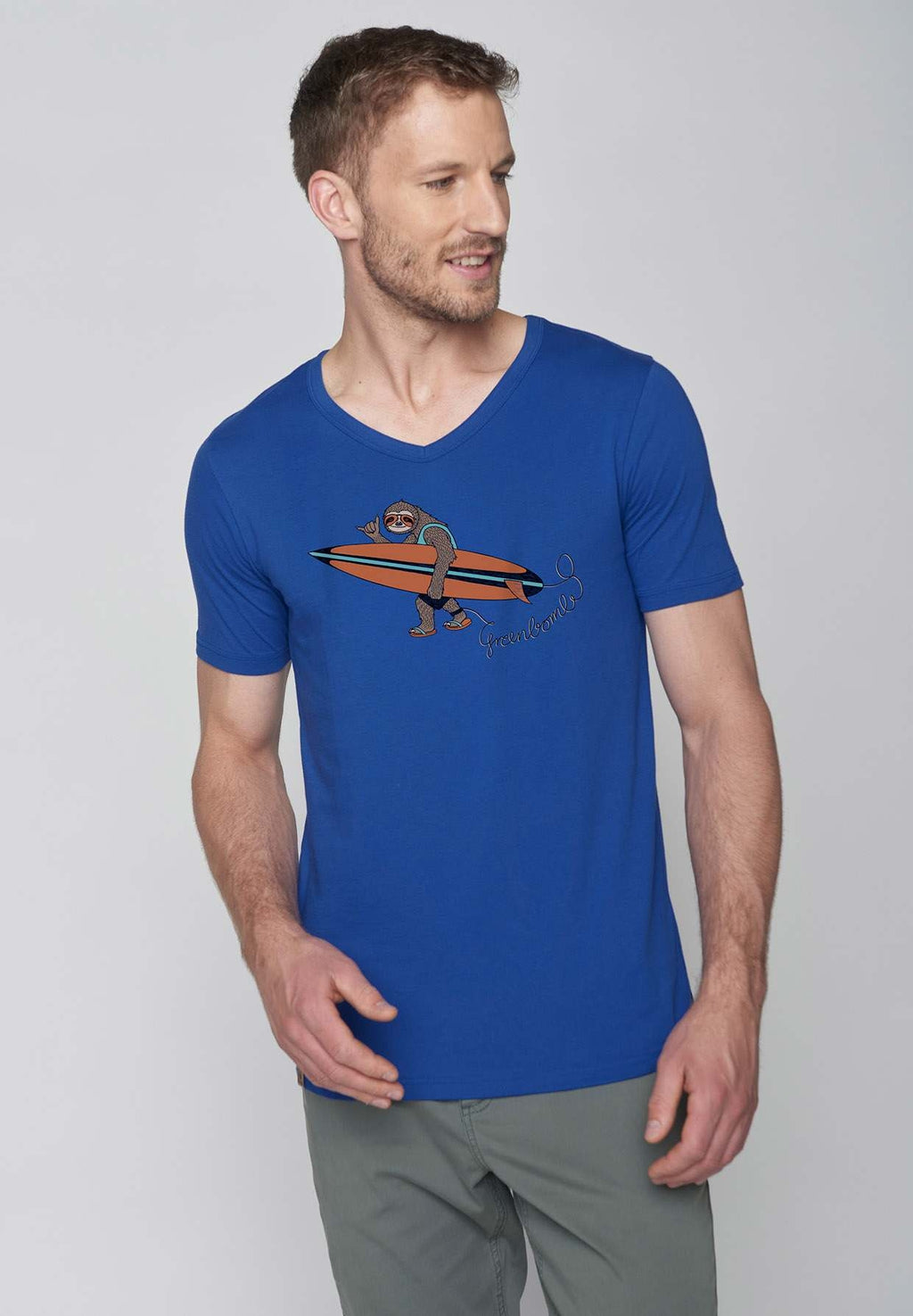 Greenbomb T-Shirt mit Faultier blau
