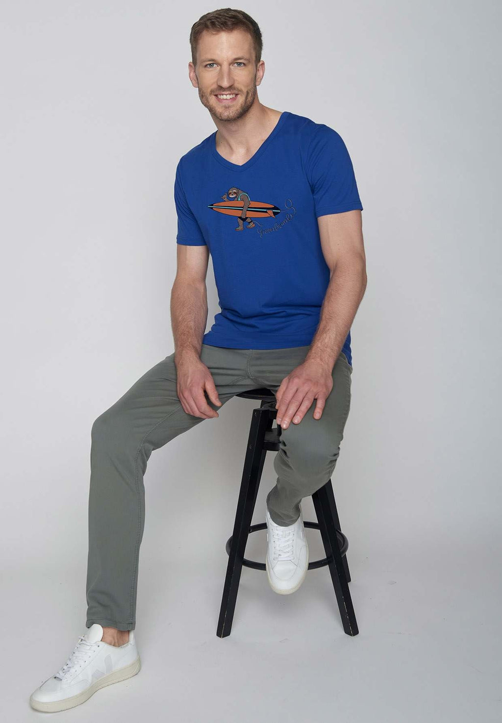 Greenbomb T-Shirt mit Faultier blau