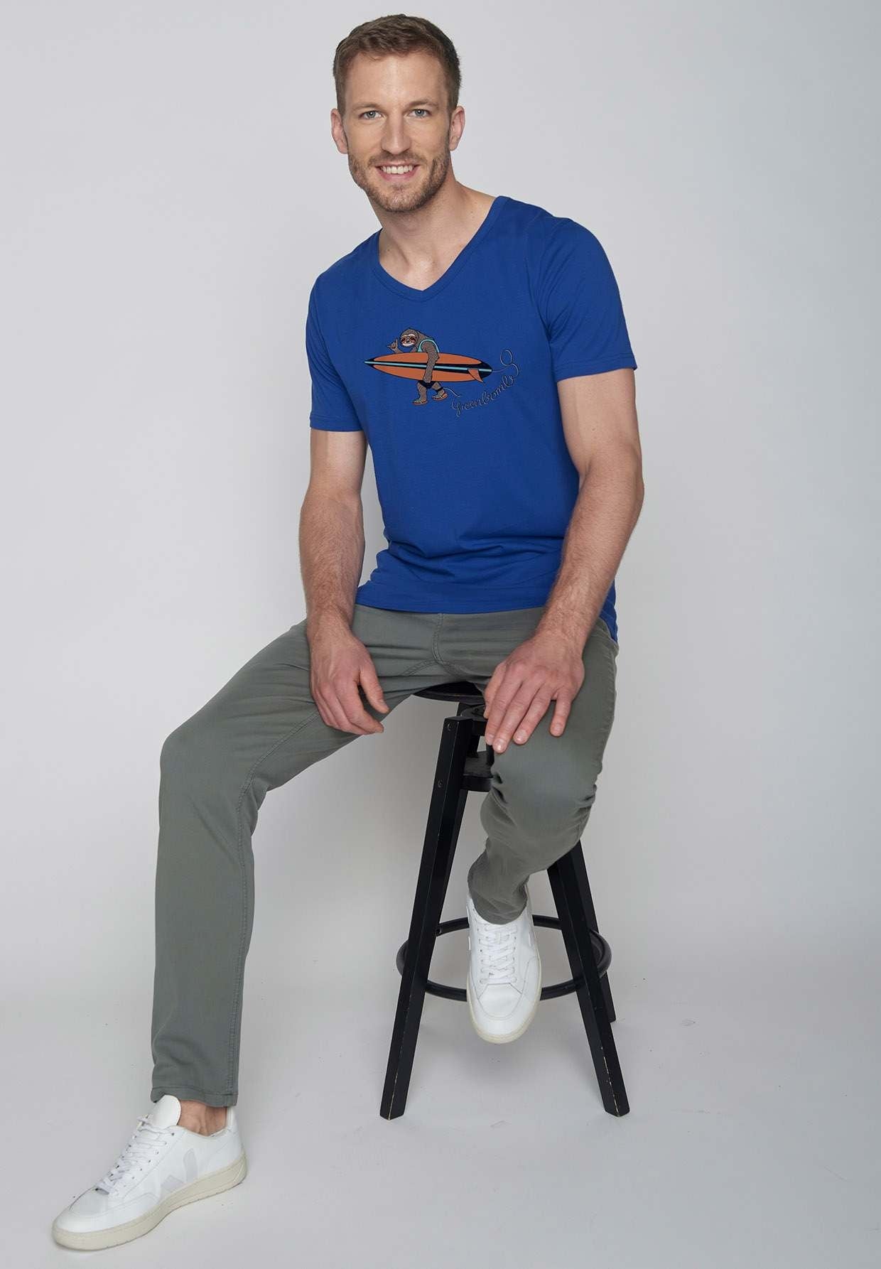 Greenbomb T-Shirt mit Faultier blau