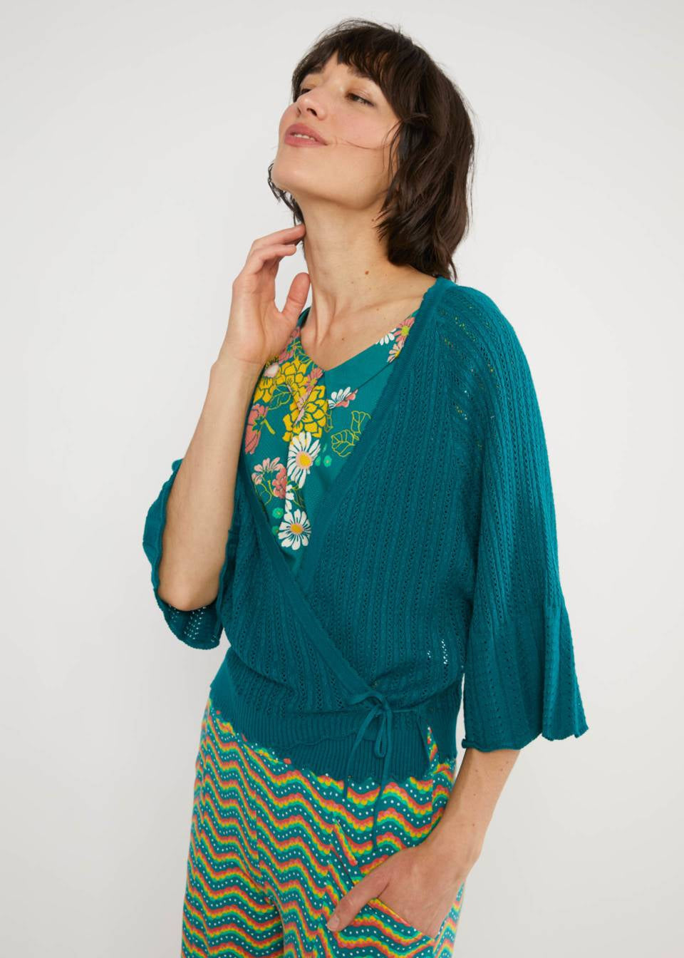 Blutsgeschwister Strickjacke "Fary Wrap" petrol