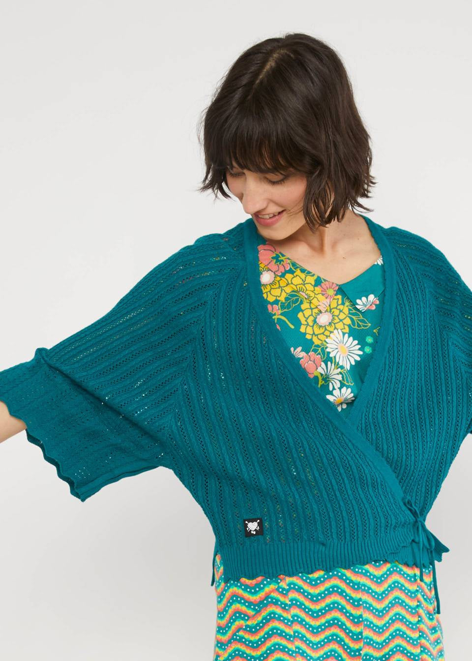 Blutsgeschwister Strickjacke "Fary Wrap" petrol
