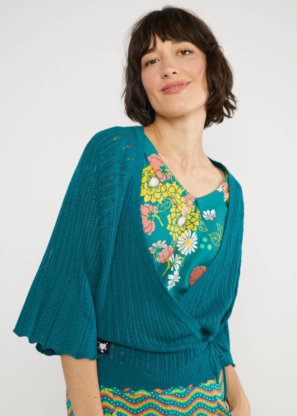 Blutsgeschwister Strickjacke "Fary Wrap" petrol